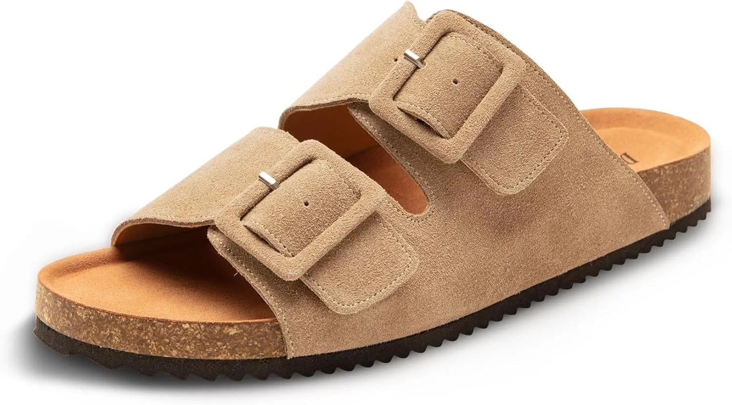 Summer Cork Footbed Slide sandals for women, Flat Sandals with Arch support,100% Genuine Leather
