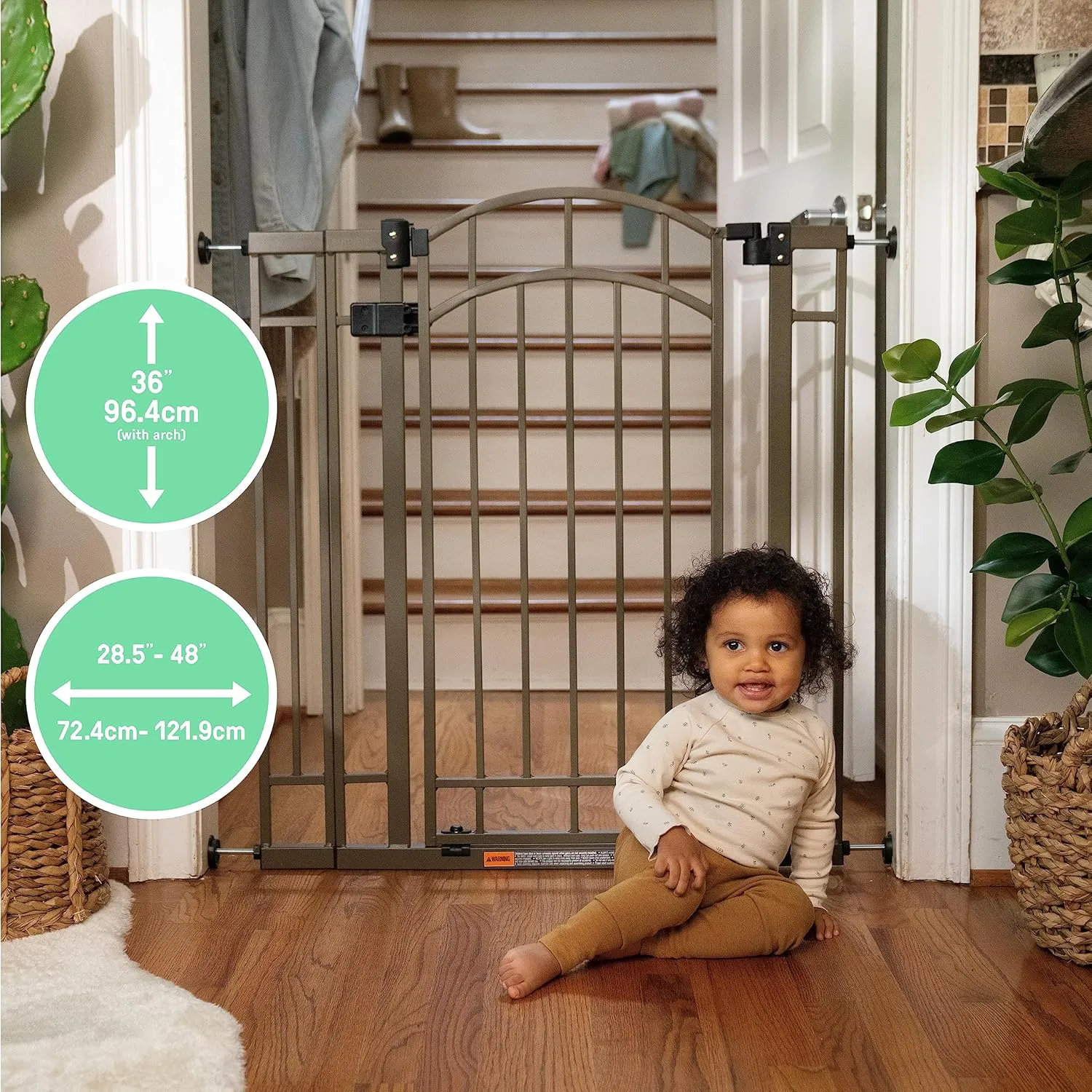 Summer Infant Multi-Use Decorative Extra Tall Safety Pet and Baby Gate, 28.5'-48' Wide, 36' Tall,Pressure or Hardware Mounted,Install on Wall or Banister in Doorway or Stairway,Auto Close Door-Bronze