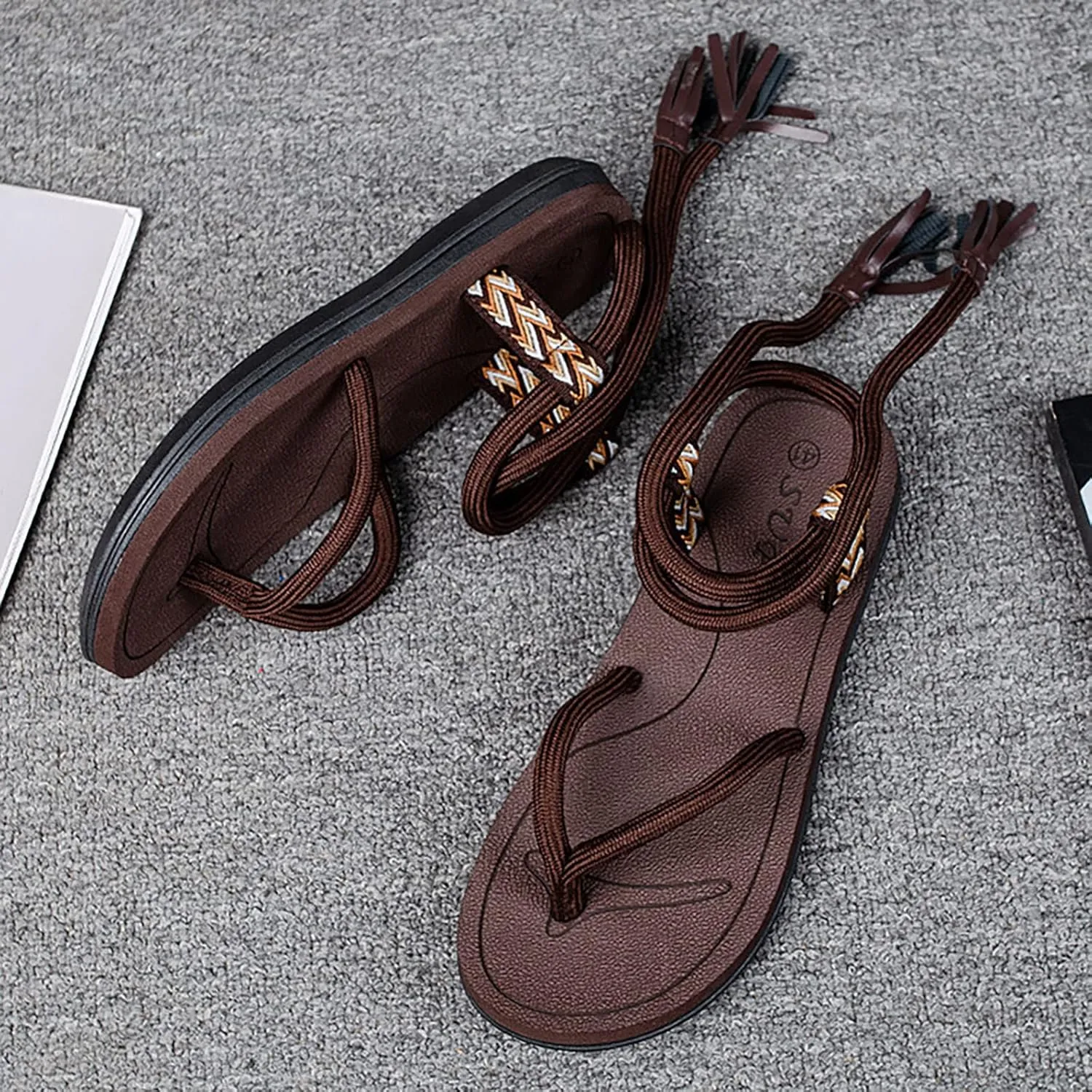 Summer Shoes Couple Men's Fashion Outerwear Rope Printed Herringbone Strap Sandal