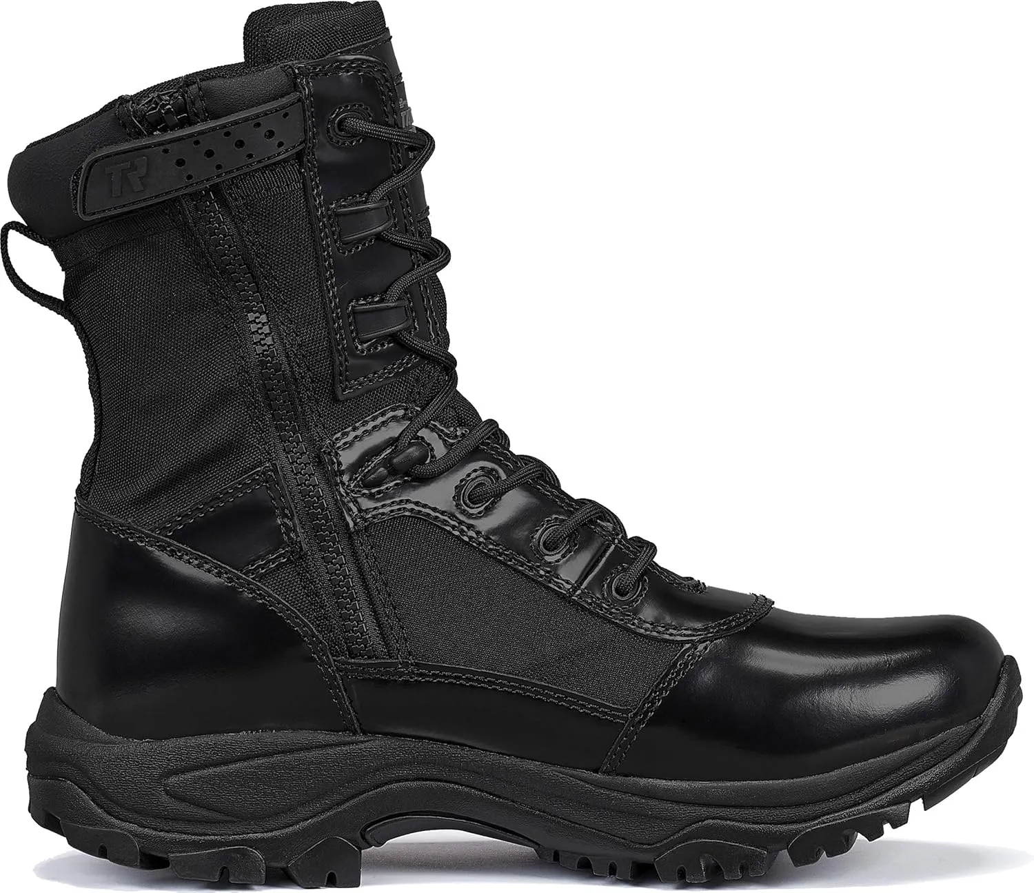 TACTICAL RESEARCH TR Men's Class-A TR908Z WP 8" Black High-Shine Leather Waterproof and BBP-Proof Side-Zip Dress Uniform Tactical Boot for Patrol or Parade