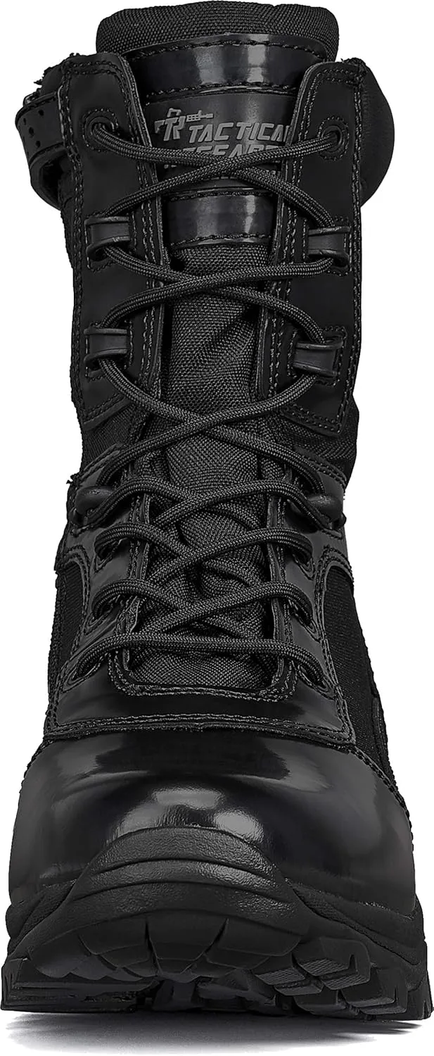 TACTICAL RESEARCH TR Men's Class-A TR908Z WP 8" Black High-Shine Leather Waterproof and BBP-Proof Side-Zip Dress Uniform Tactical Boot for Patrol or Parade