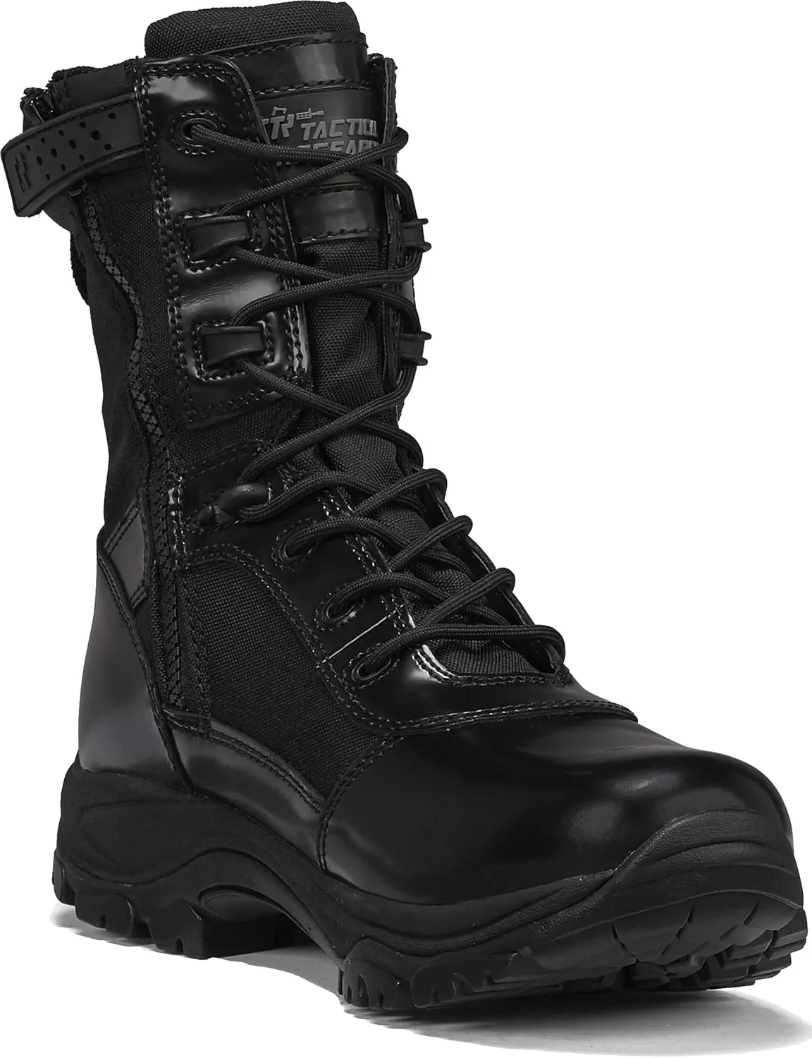 TACTICAL RESEARCH TR Men's Class-A TR908Z WP 8" Black High-Shine Leather Waterproof and BBP-Proof Side-Zip Dress Uniform Tactical Boot for Patrol or Parade