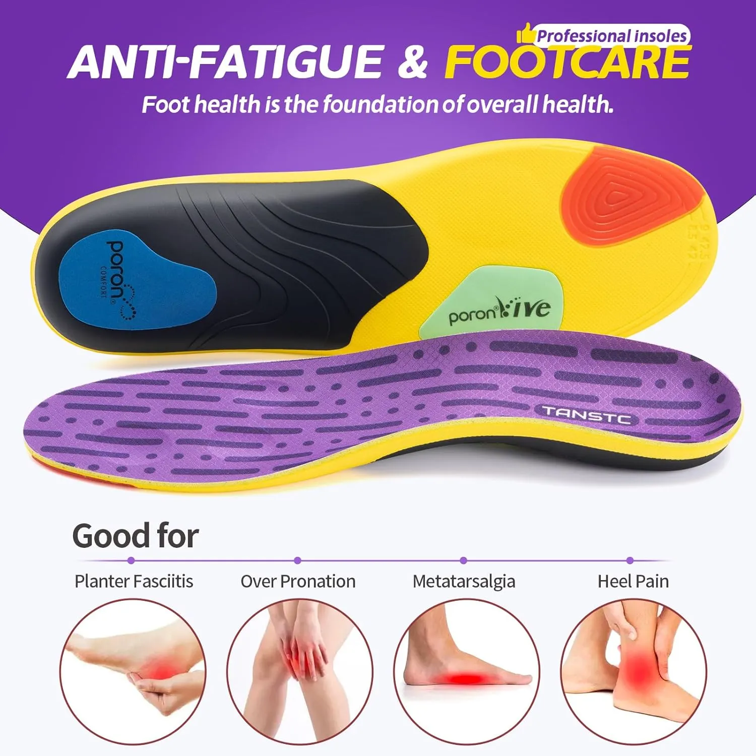 TANSTC Insoles for Women Plantar Fasciitis Insoles Arch Support Shoe Insoles Men Orthotics Flat Feet Pain Relief Professional Sport Insoles Shock Absorption Work Boot Shoe Insoles,XS