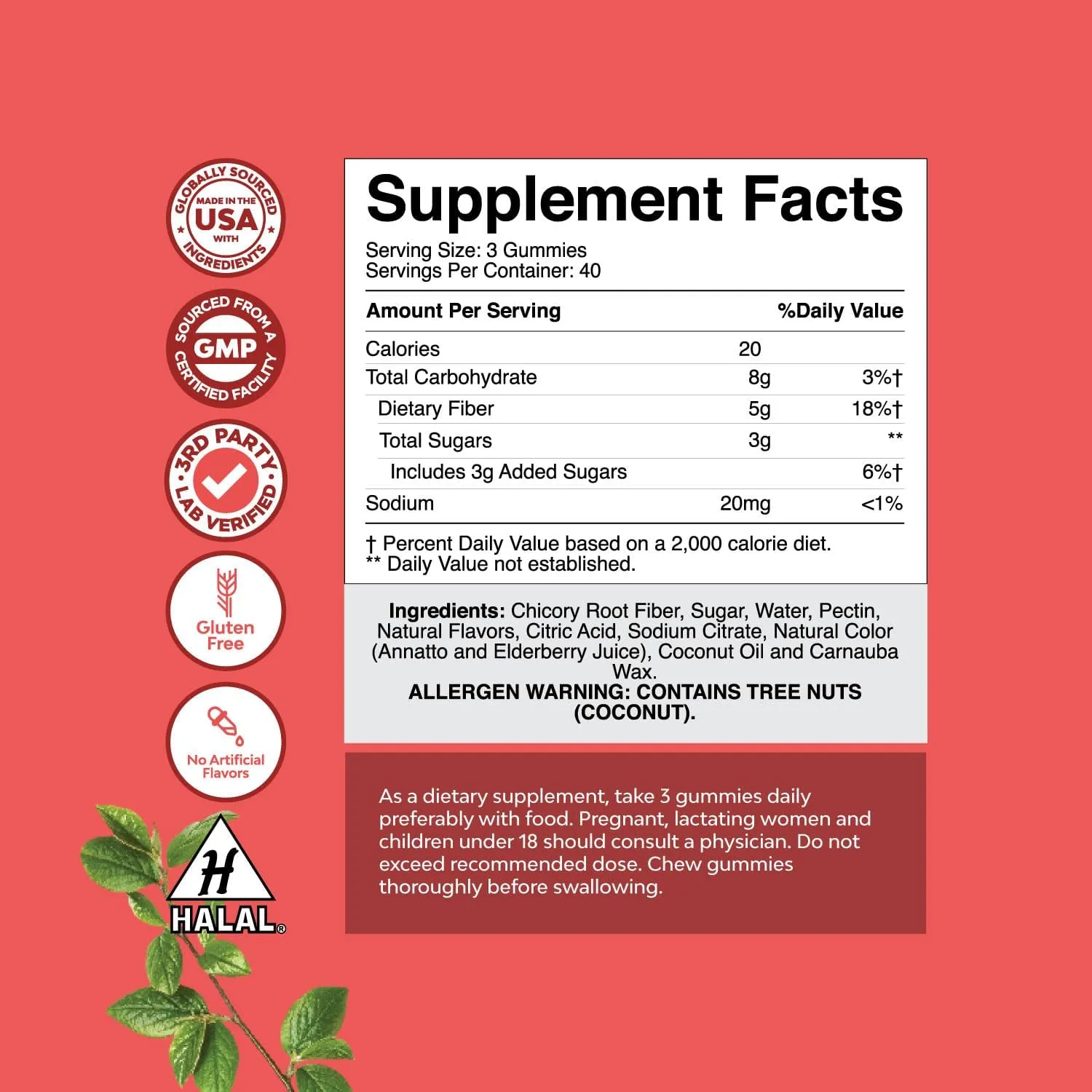 Tasty Prebiotic Fiber Gummies for Adults - High Fiber Supplement Gummies Vitamins for Adults with Prebiotic Soluble Chicory Root for Immunity and Digestive Support - Non GMO Vegan Halal 120 count