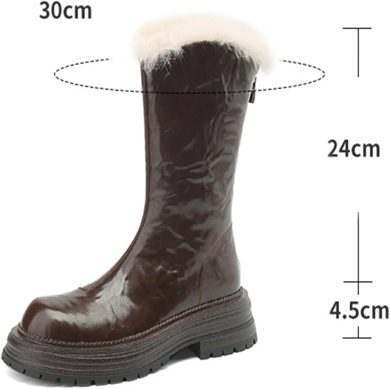 Thick Soled Low Heeled Snow Boots, Back Zip Round Toe Ankle Boots Thick Plush Lining Raw Edge Warm Straight Boots Platform Non Slip Mid Calf Boots for Women