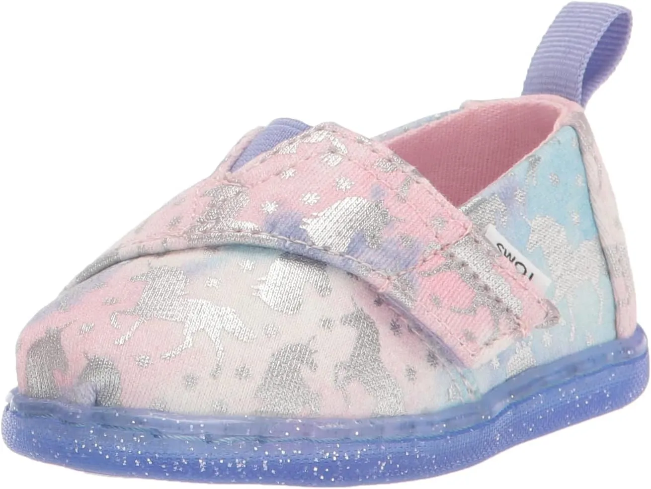 TOMS Unisex-Child Alpargata Loafer Flat, Bright Iris Foil Unicorn Tie Dye Knit