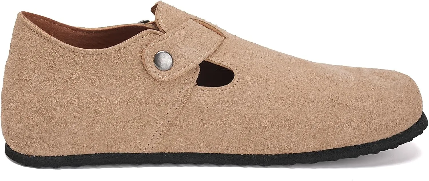 Torotto Womens Clogs Cork Footbed Suede Slippers Arch Support Potato Shoes with Adjustable Buckle