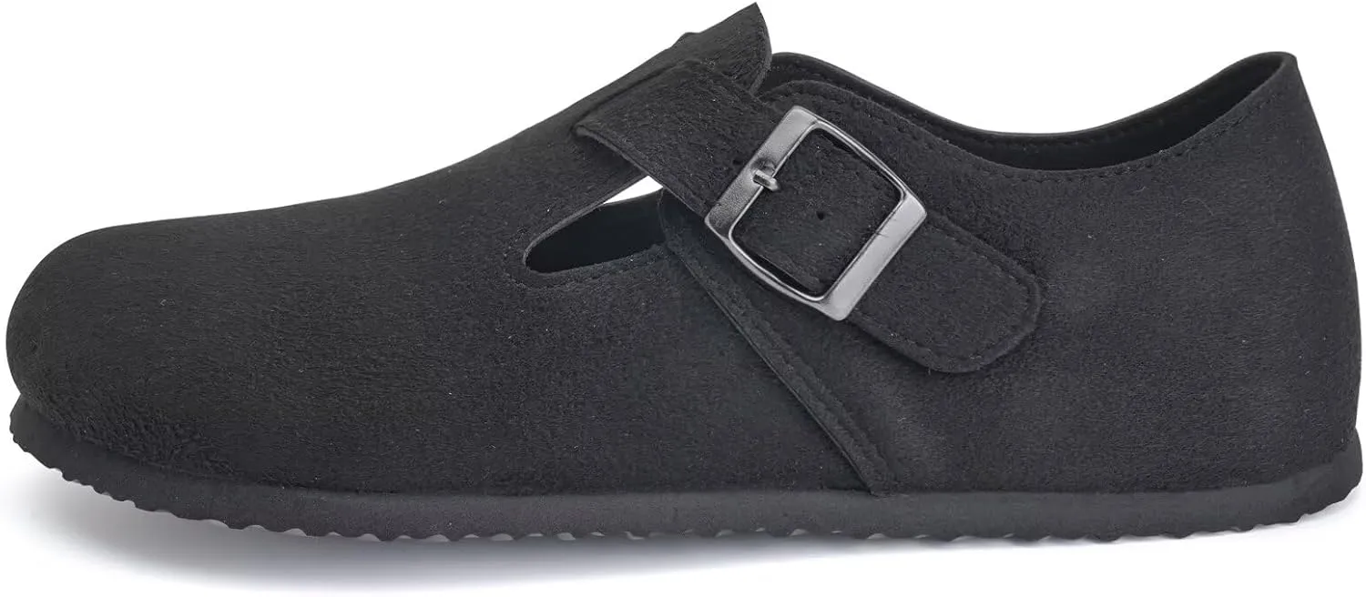 Torotto Womens Clogs Cork Footbed Suede Slippers Arch Support Potato Shoes with Adjustable Buckle