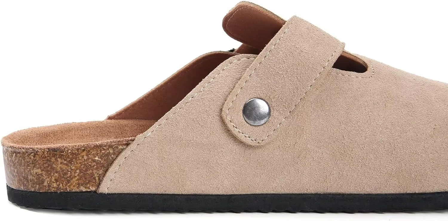 Torotto Womens Clogs Cork Footbed Suede Slippers Arch Support Potato Shoes with Adjustable Buckle