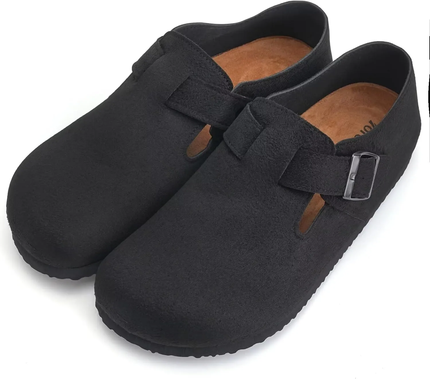 Torotto Womens Clogs Cork Footbed Suede Slippers Arch Support Potato Shoes with Adjustable Buckle