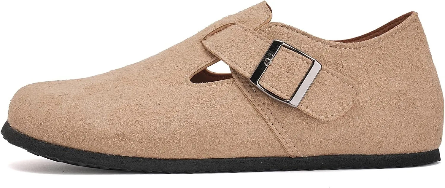 Torotto Womens Clogs Cork Footbed Suede Slippers Arch Support Potato Shoes with Adjustable Buckle