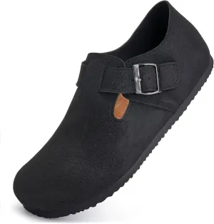 Torotto Womens Clogs Cork Footbed Suede Slippers Arch Support Potato Shoes with Adjustable Buckle