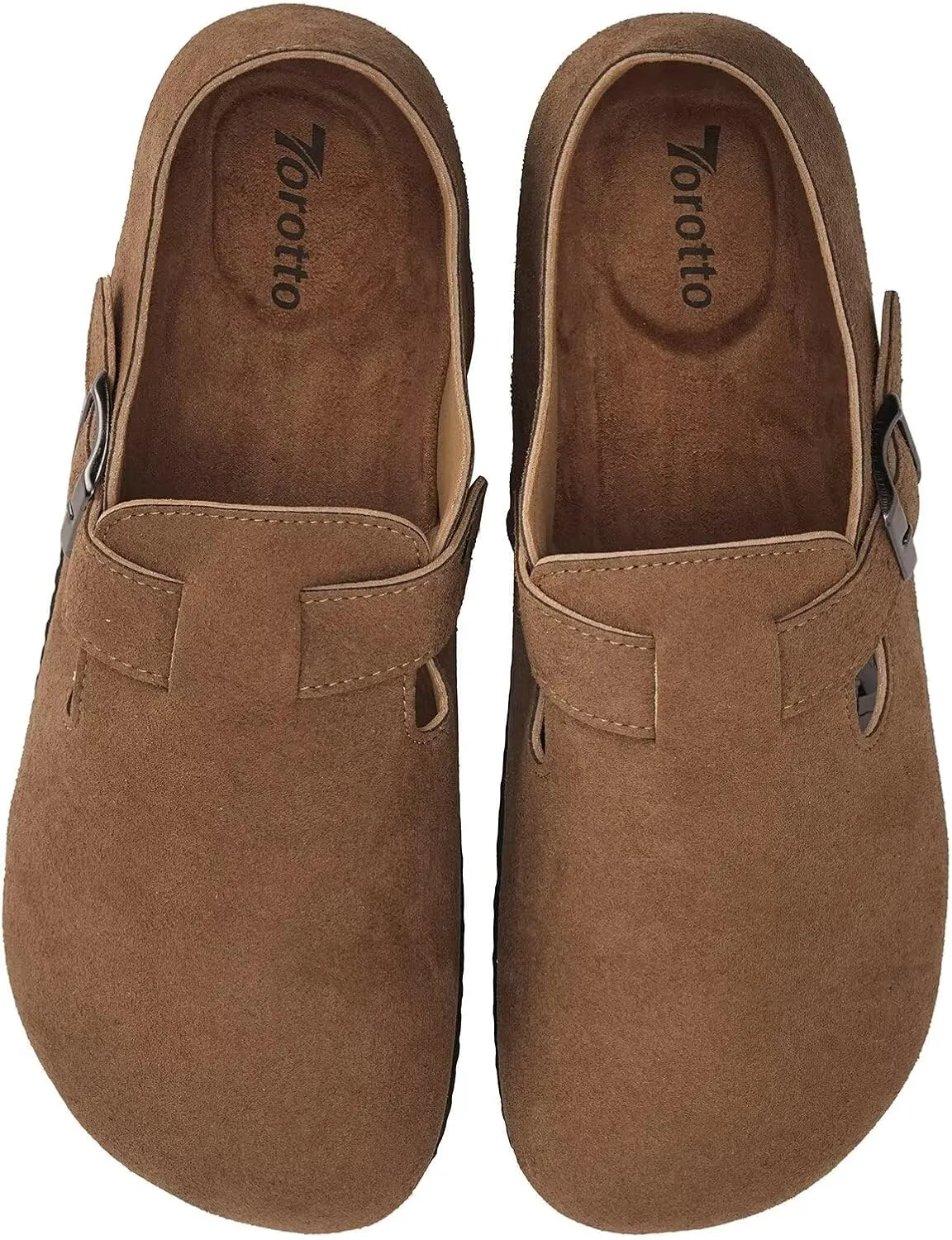 Torotto Womens Clogs Cork Footbed Suede Slippers Arch Support Potato Shoes with Adjustable Buckle