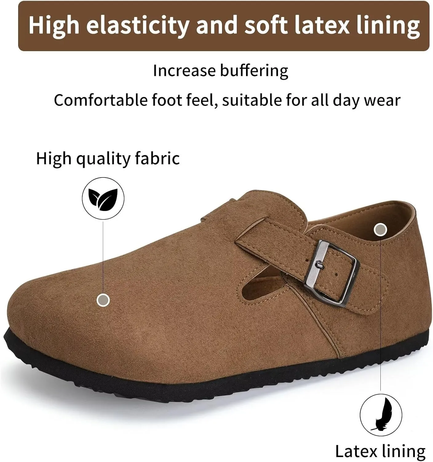Torotto Womens Clogs Cork Footbed Suede Slippers Arch Support Potato Shoes with Adjustable Buckle