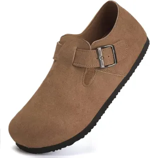 Torotto Womens Clogs Cork Footbed Suede Slippers Arch Support Potato Shoes with Adjustable Buckle