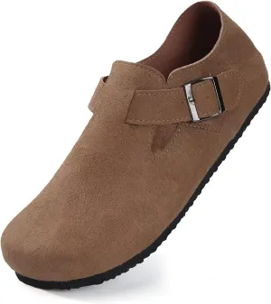 Torotto Womens Clogs Cork Footbed Suede Slippers Arch Support Potato Shoes with Adjustable Buckle