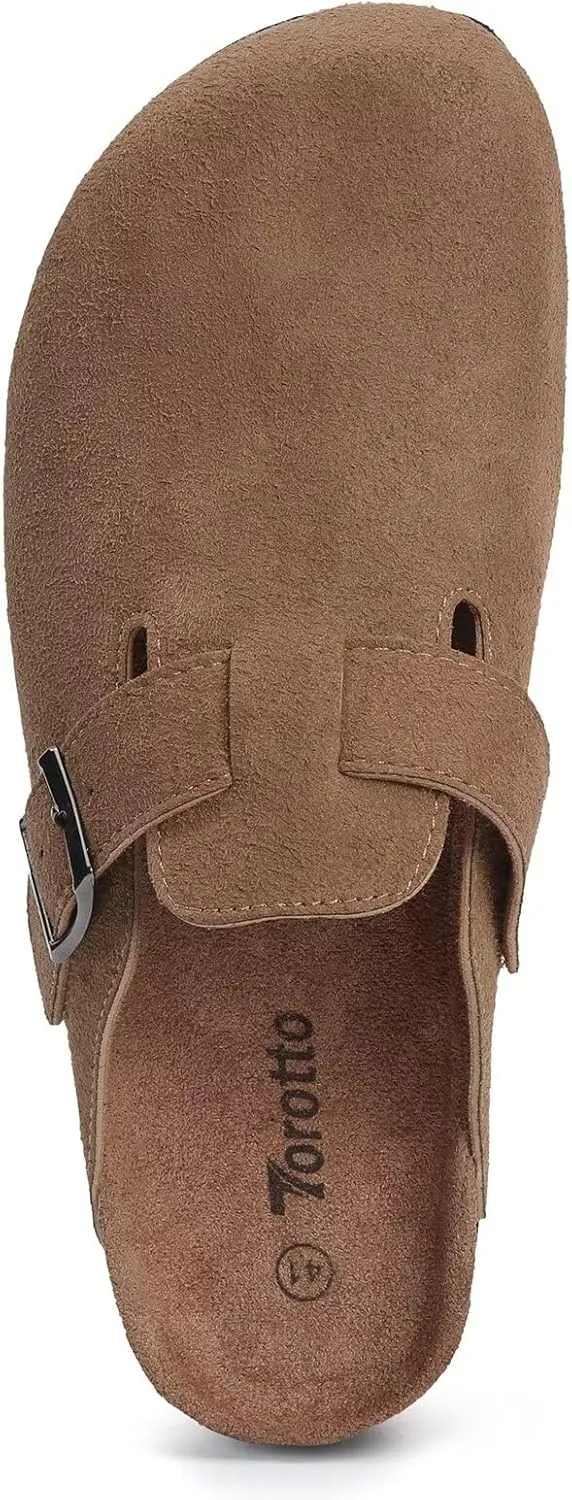 Torotto Womens Clogs Cork Footbed Suede Slippers Arch Support Potato Shoes with Adjustable Buckle