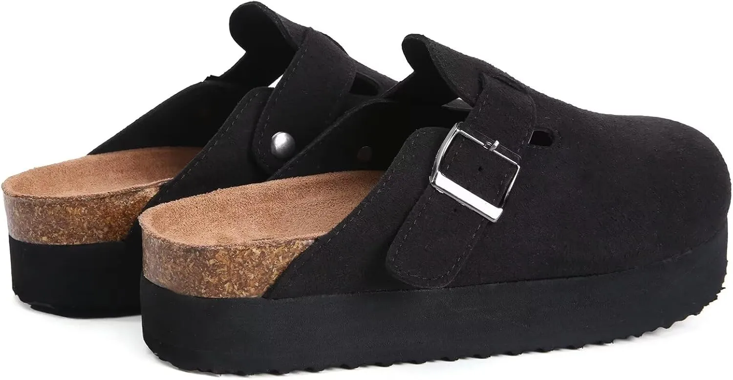 Torotto Womens Clogs Cork Footbed Suede Slippers Arch Support Potato Shoes with Adjustable Buckle