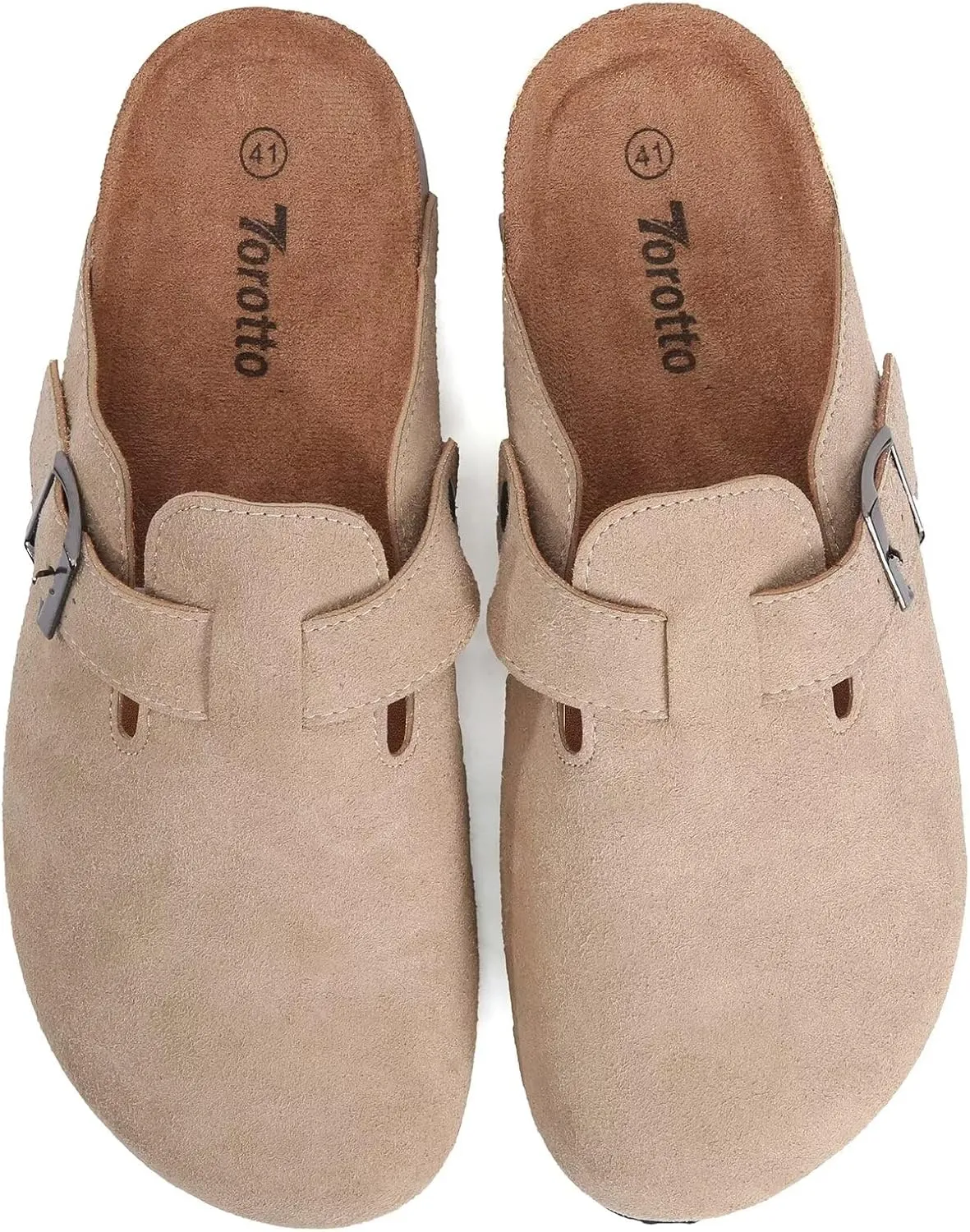 Torotto Womens Clogs Cork Footbed Suede Slippers Arch Support Potato Shoes with Adjustable Buckle