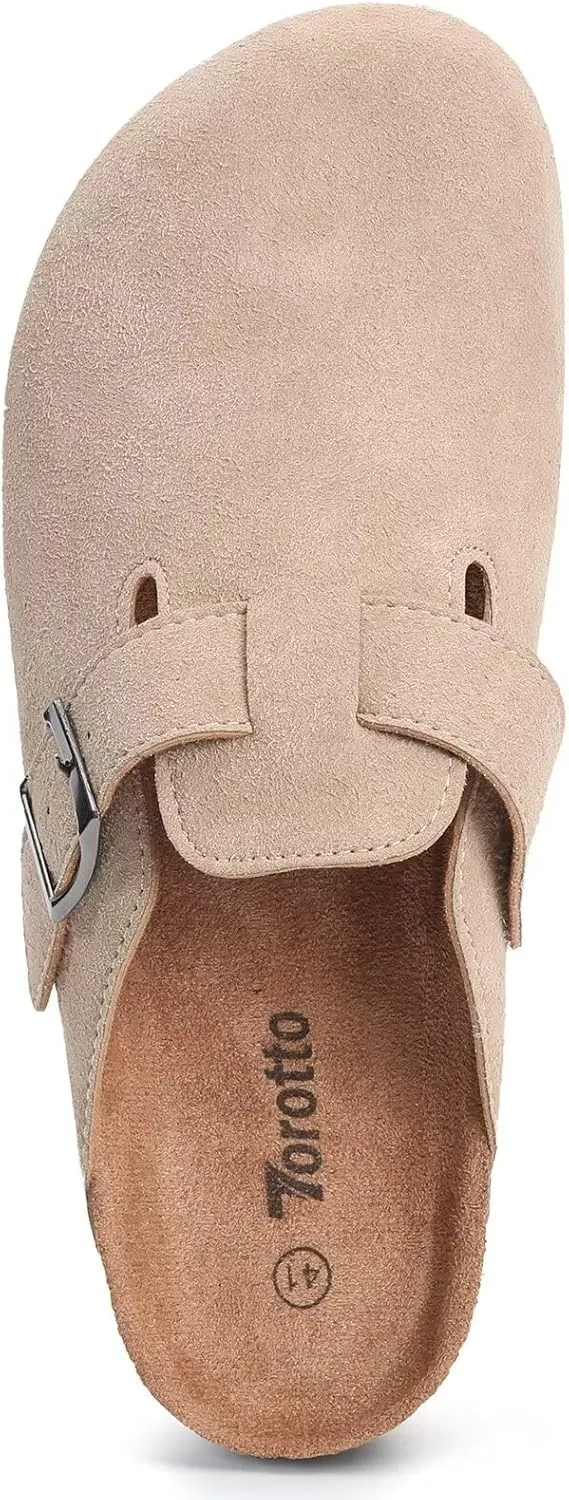 Torotto Womens Clogs Cork Footbed Suede Slippers Arch Support Potato Shoes with Adjustable Buckle