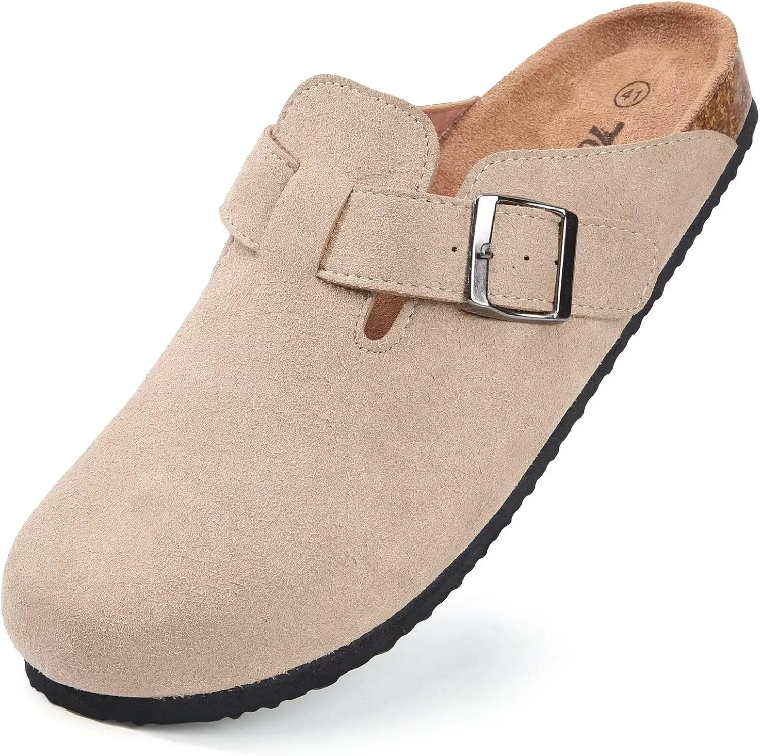Torotto Womens Clogs Cork Footbed Suede Slippers Arch Support Potato Shoes with Adjustable Buckle