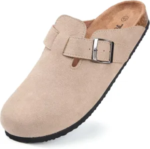 Torotto Womens Clogs Cork Footbed Suede Slippers Arch Support Potato Shoes with Adjustable Buckle