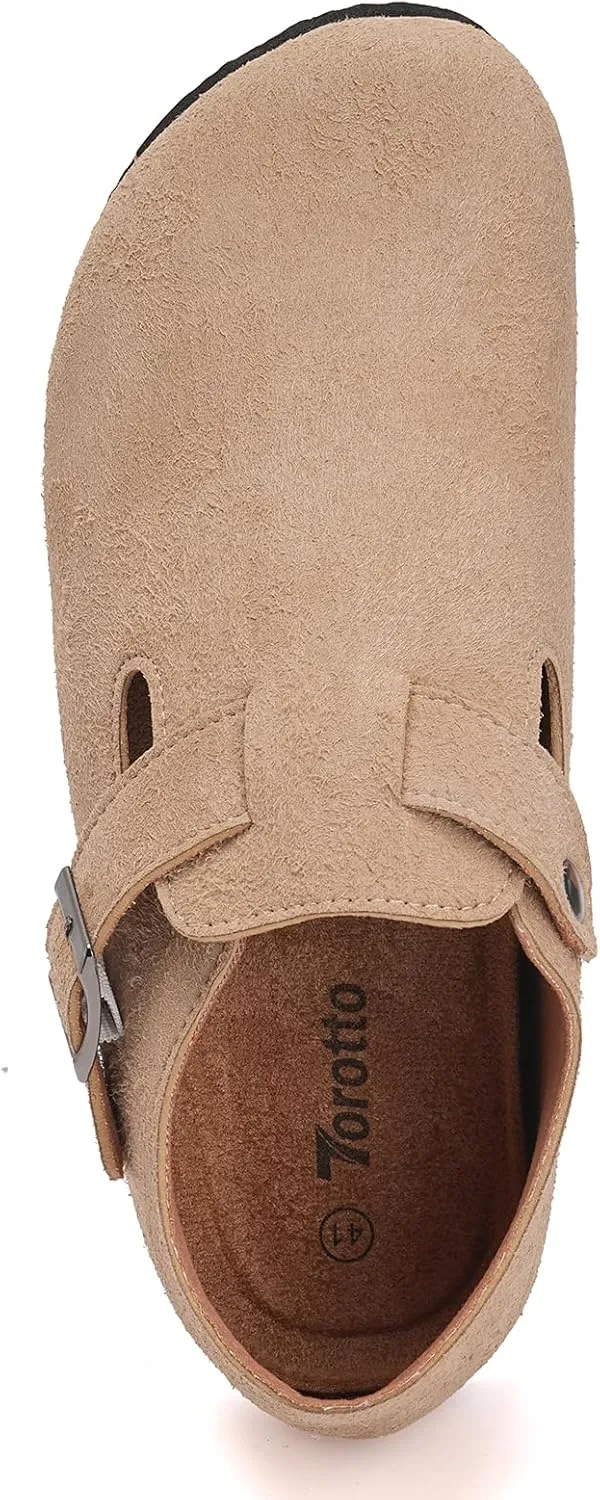 Torotto Womens Clogs Cork Footbed Suede Slippers Arch Support Potato Shoes with Adjustable Buckle