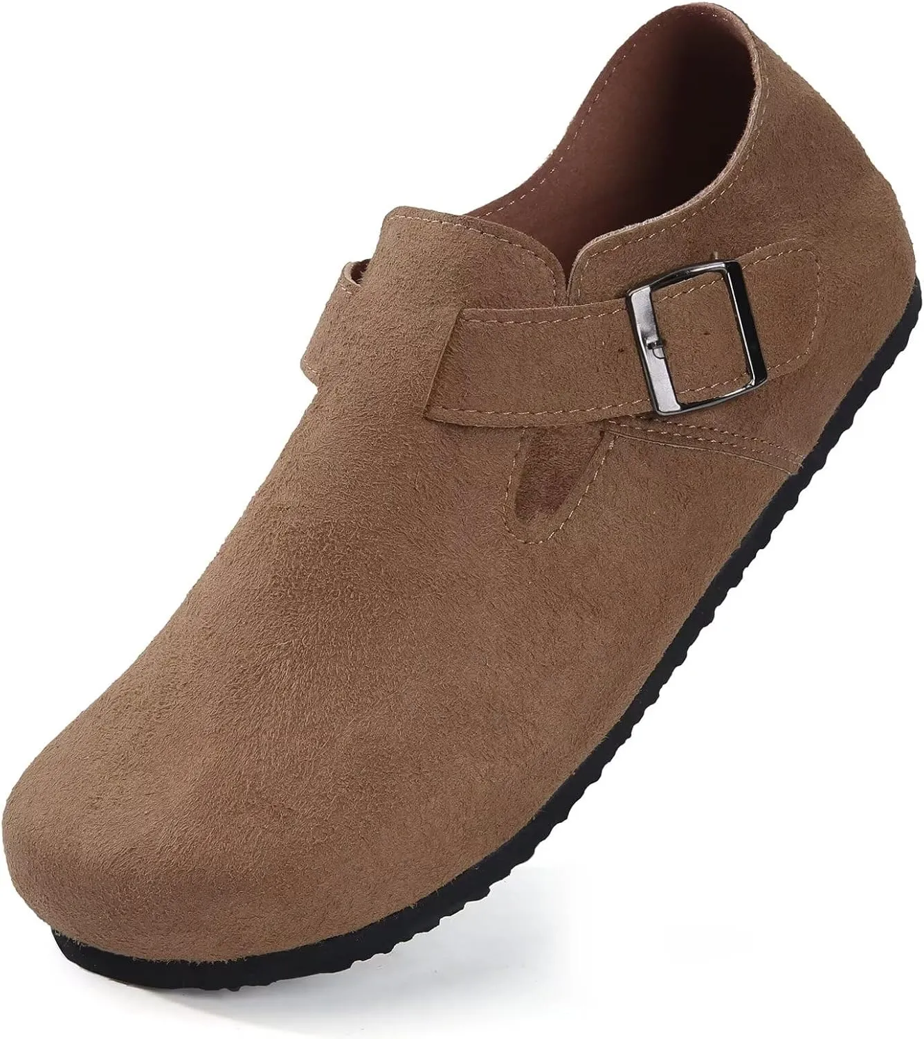 Torotto Womens Clogs Cork Footbed Suede Slippers Arch Support Potato Shoes with Adjustable Buckle