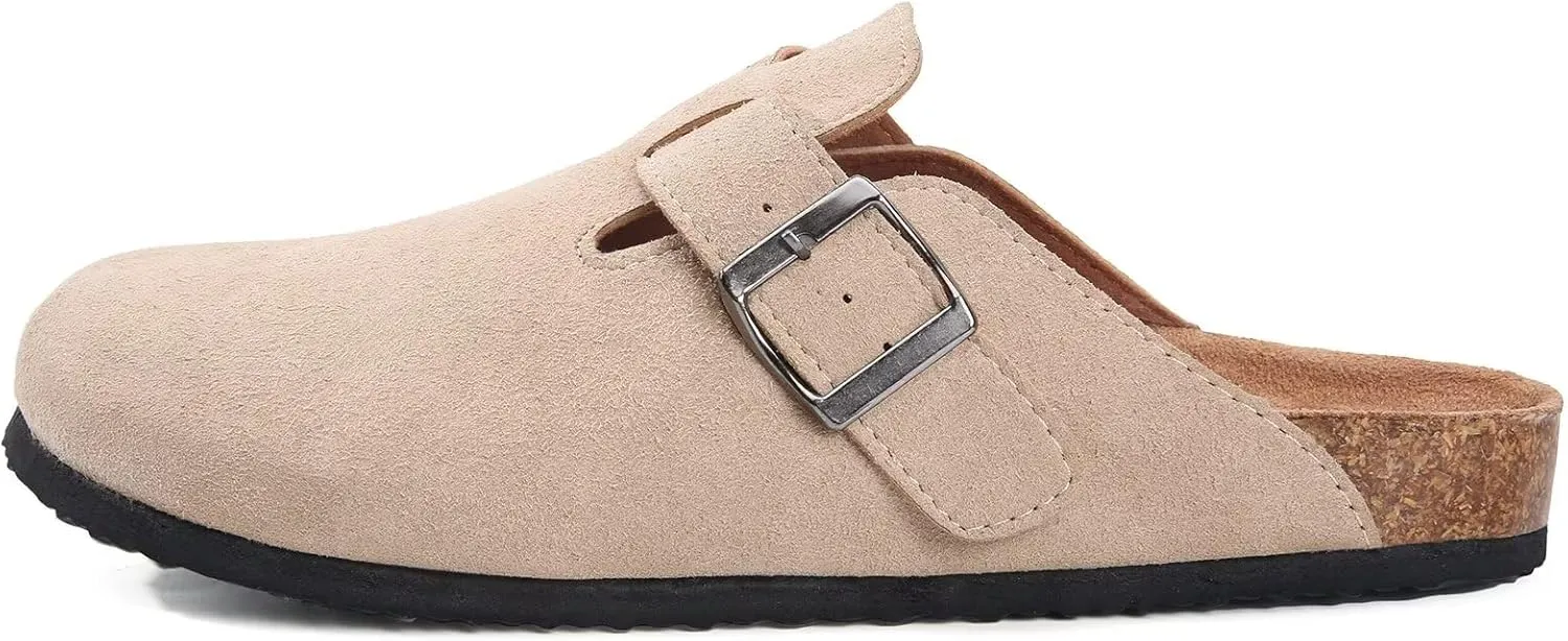 Torotto Womens Clogs Cork Footbed Suede Slippers Arch Support Potato Shoes with Adjustable Buckle