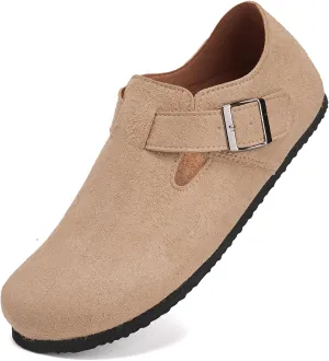 Torotto Womens Clogs Cork Footbed Suede Slippers Arch Support Potato Shoes with Adjustable Buckle