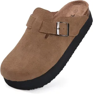 Torotto Womens Clogs Cork Footbed Suede Slippers Arch Support Potato Shoes with Adjustable Buckle