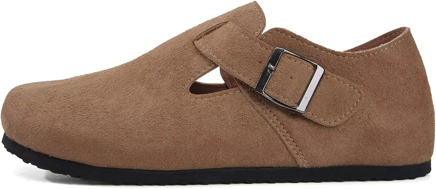 Torotto Womens Clogs Cork Footbed Suede Slippers Arch Support Potato Shoes with Adjustable Buckle