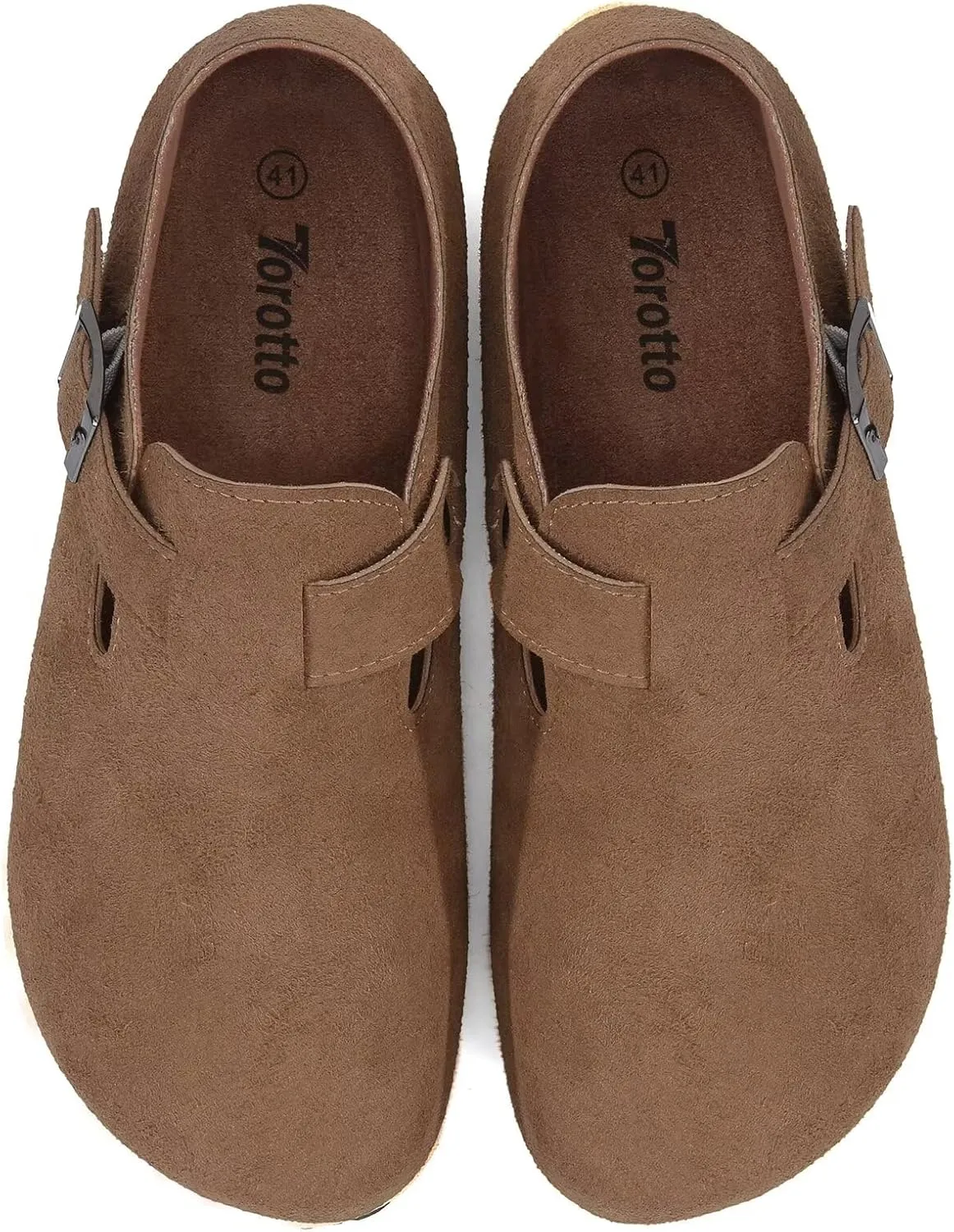 Torotto Womens Clogs Cork Footbed Suede Slippers Arch Support Potato Shoes with Adjustable Buckle