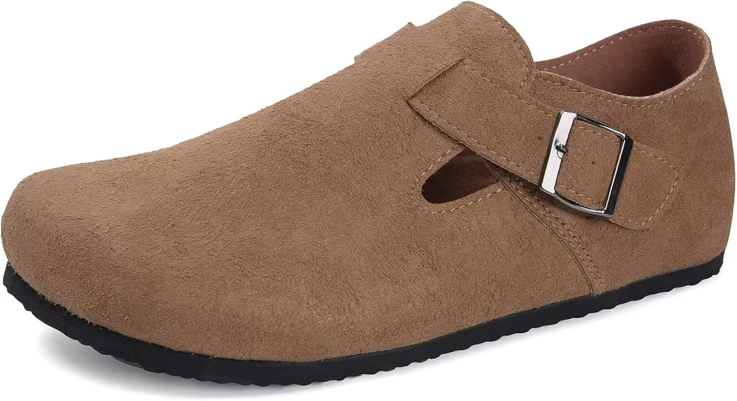 Torotto Womens Clogs Cork Footbed Suede Slippers Arch Support Potato Shoes with Adjustable Buckle