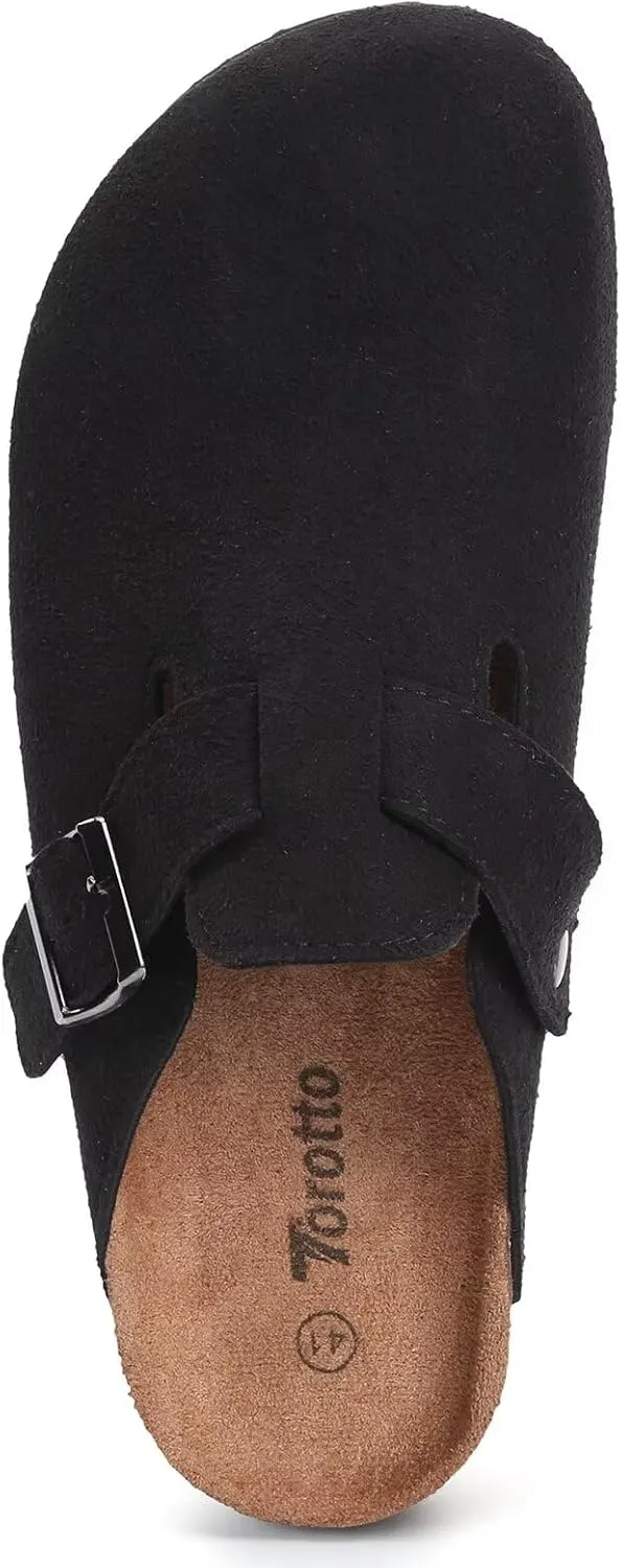 Torotto Womens Clogs Cork Footbed Suede Slippers Arch Support Potato Shoes with Adjustable Buckle
