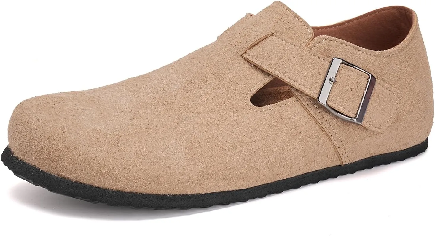 Torotto Womens Clogs Cork Footbed Suede Slippers Arch Support Potato Shoes with Adjustable Buckle