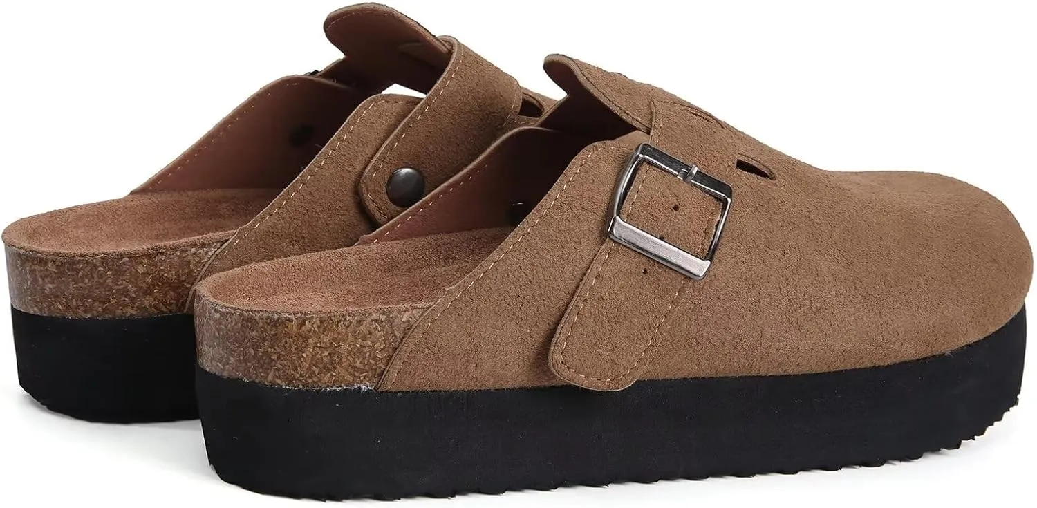 Torotto Womens Clogs Cork Footbed Suede Slippers Arch Support Potato Shoes with Adjustable Buckle