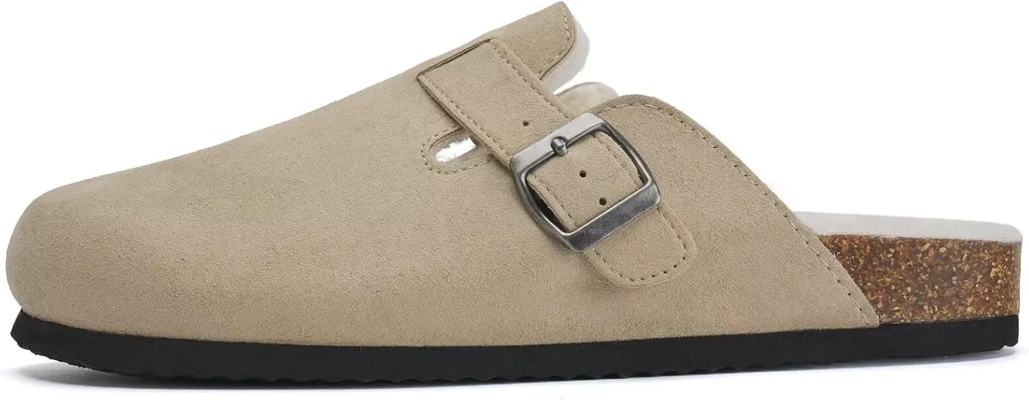Torotto Womens Clogs Fuzzy Cork Footbed Slippers Arch Support Potato Shoes with Adjustable Buckle