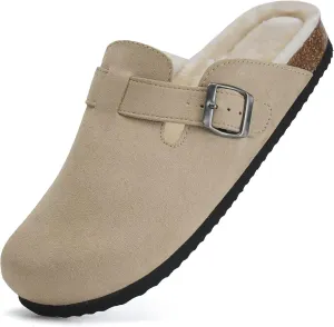 Torotto Womens Clogs Fuzzy Cork Footbed Slippers Arch Support Potato Shoes with Adjustable Buckle