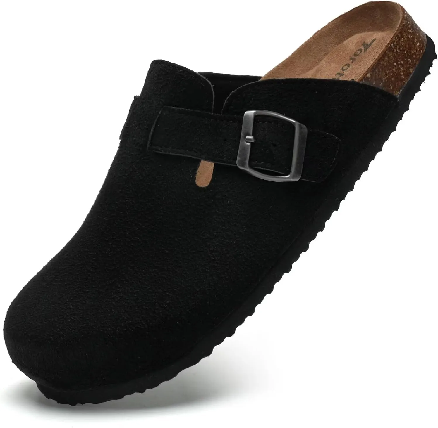 Torotto Womens Mens Clogs Cork Footbed Suede Slippers Arch Support Potato Shoes with Adjustable Buckle