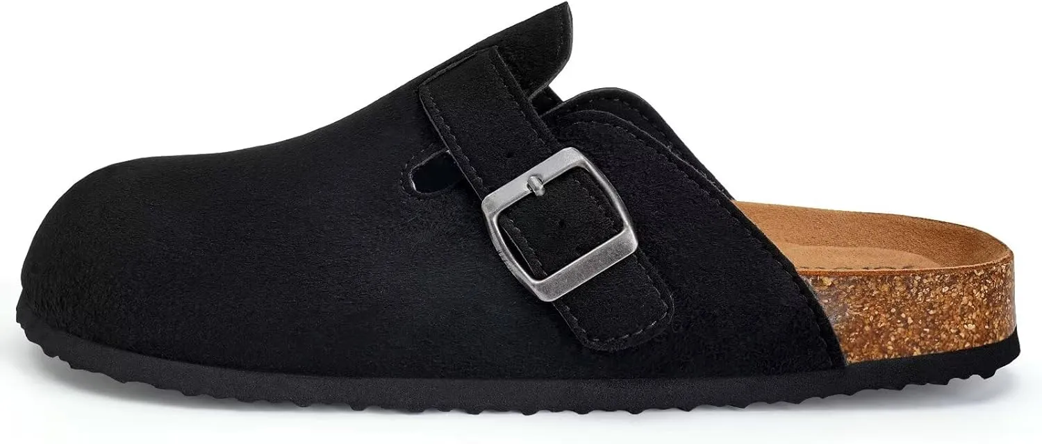 Torotto Womens Mens Clogs Cork Footbed Suede Slippers Arch Support Potato Shoes with Adjustable Buckle