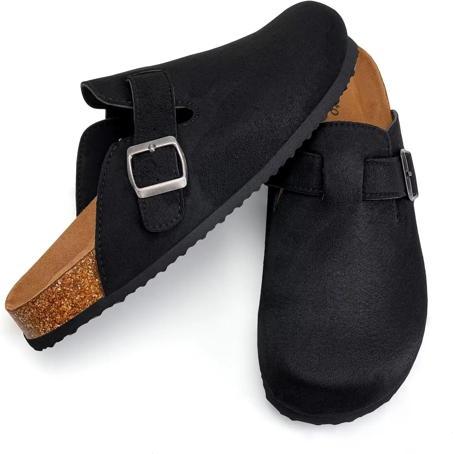 Torotto Womens Mens Clogs Cork Footbed Suede Slippers Arch Support Potato Shoes with Adjustable Buckle