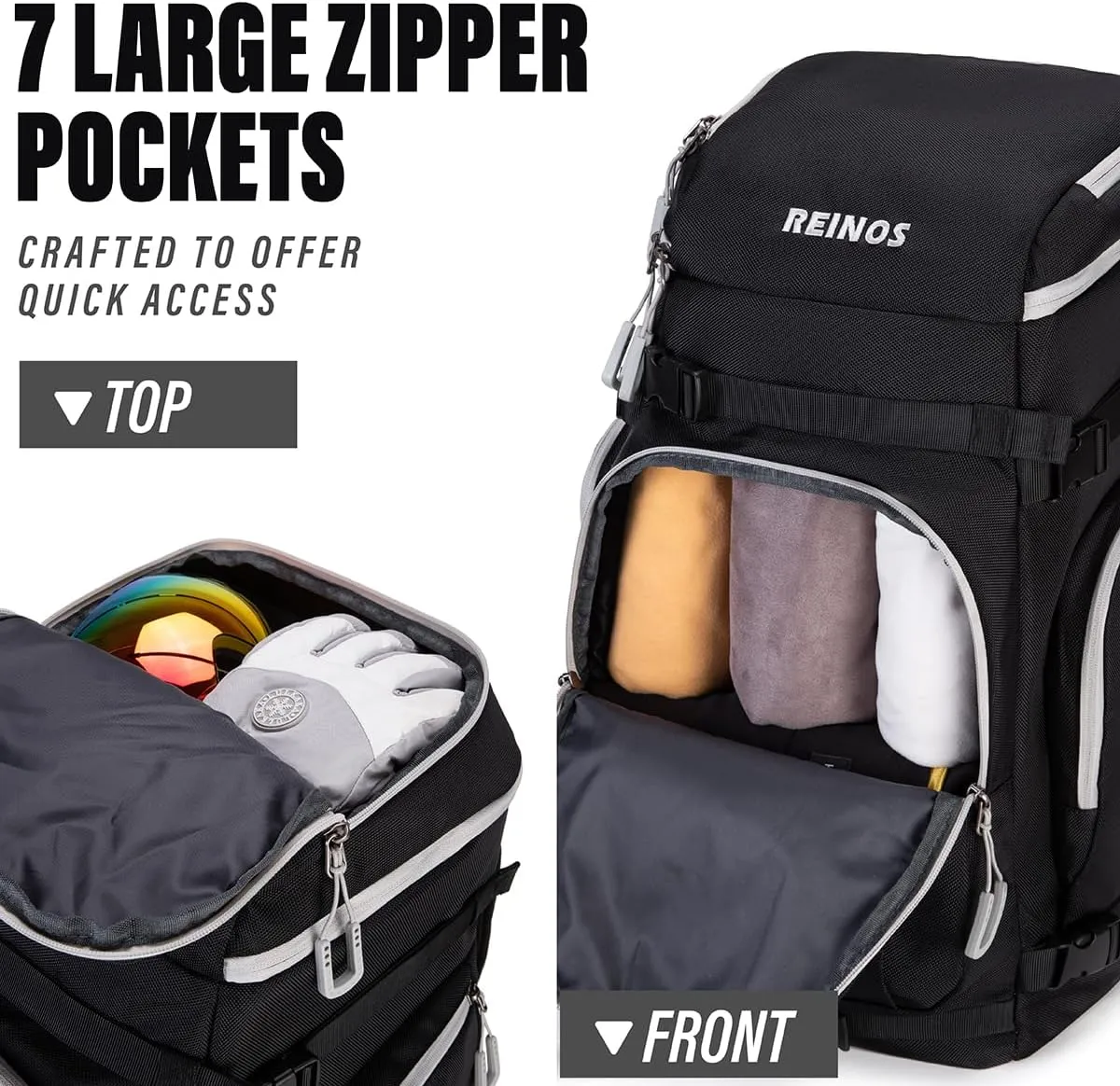 Travel Ski Boot Bag Backpack - Durable Boot Bags for Skiing Accessories, 60L Water-Resistant Padded Snow Skate Bag - Ski Gear Bag for Snowboard Boots, Helmet, Goggles