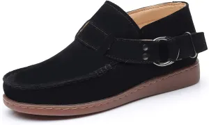 Trsorini Women Walking Shoes Half-Boots Fashion Comfort Suede Slip on Sneaker Casual Shoes for Lady Buckle Strap Adjustable Flat Shoes