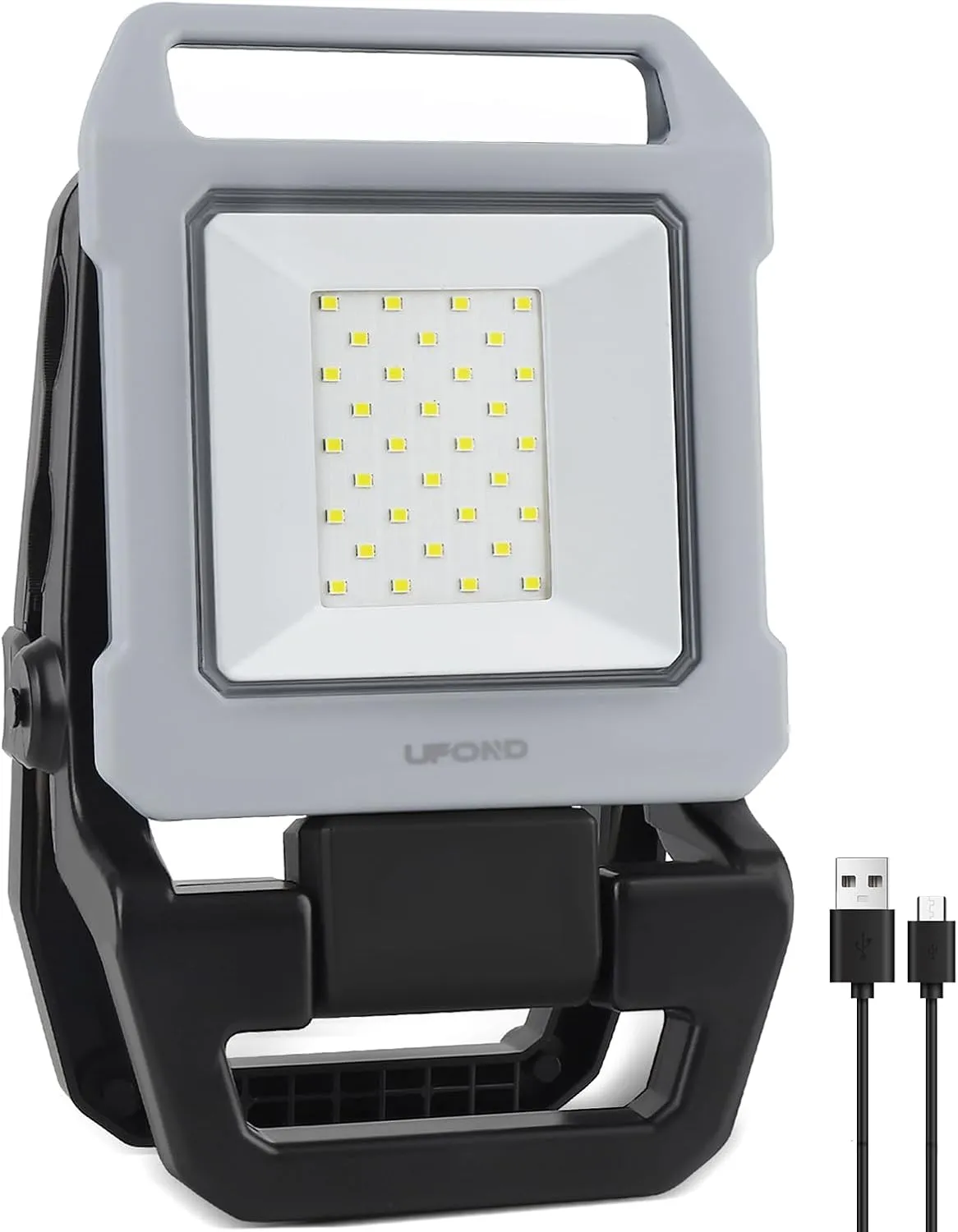 UFOND 2500LM LED Clamp Work Light Rechargeable,12h Portable Battery Worklight Cordless,6600mAh Waterproof Floodlight Brightness Adjustable,Outdoor Construction Light for Garage Camping Car Repairing