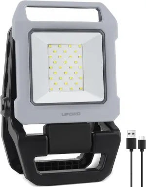 UFOND 2500LM LED Clamp Work Light Rechargeable,12h Portable Battery Worklight Cordless,6600mAh Waterproof Floodlight Brightness Adjustable,Outdoor Construction Light for Garage Camping Car Repairing