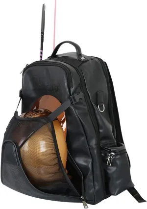 UNISTRENGH Professional Equestrian Backpack with Concealed Mesh Helmet Holder Waterproof Horse Riding Boots Bag (Black(PU))