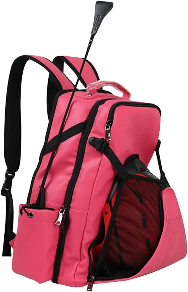 UNISTRENGH Professional Equestrian Backpack with Concealed Mesh Helmet Holder Waterproof Horse Riding Boots Bag (Pink)