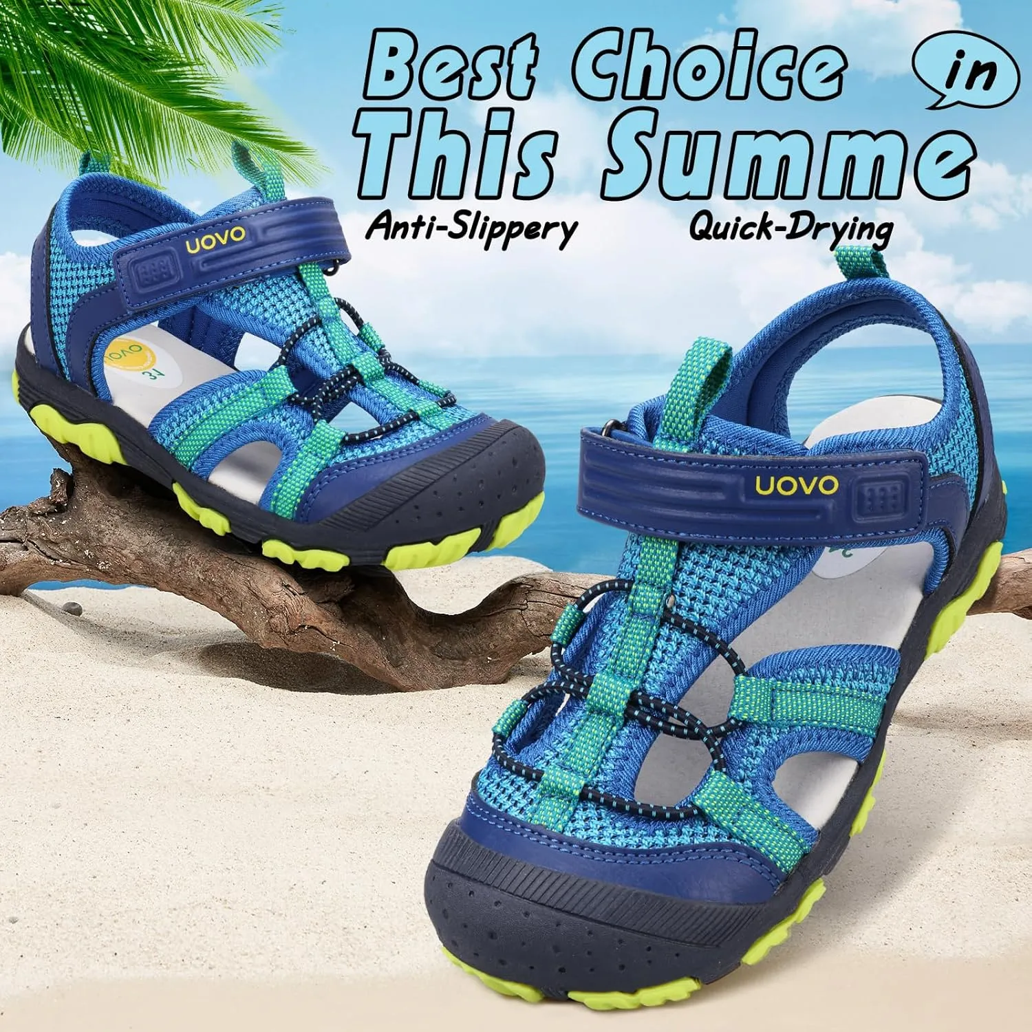UOVO Boys Girls Summer Water Sandals Closed Toe Lightweight Outdoor Sport Shoes(Toddler/Little Kid/Big Kid)