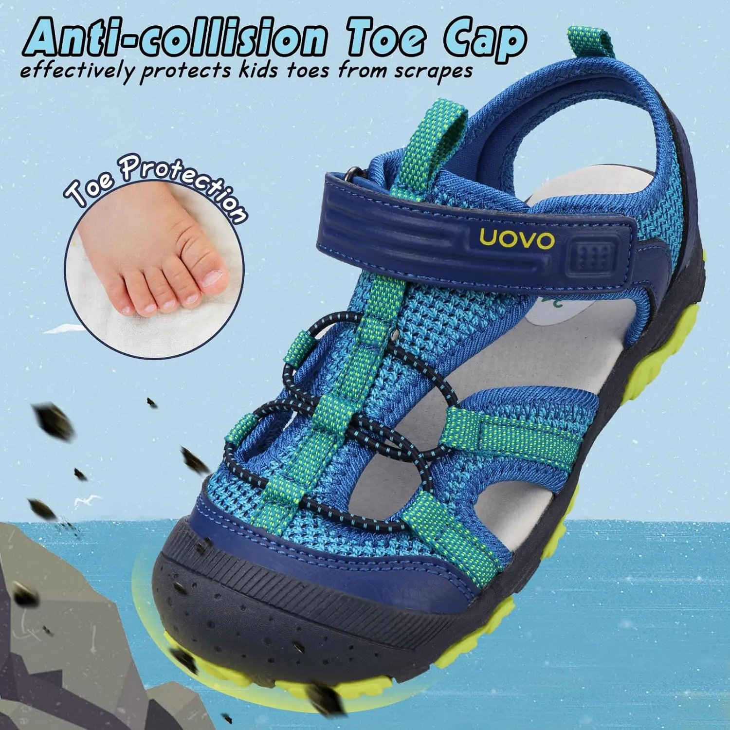 UOVO Boys Girls Summer Water Sandals Closed Toe Lightweight Outdoor Sport Shoes(Toddler/Little Kid/Big Kid)